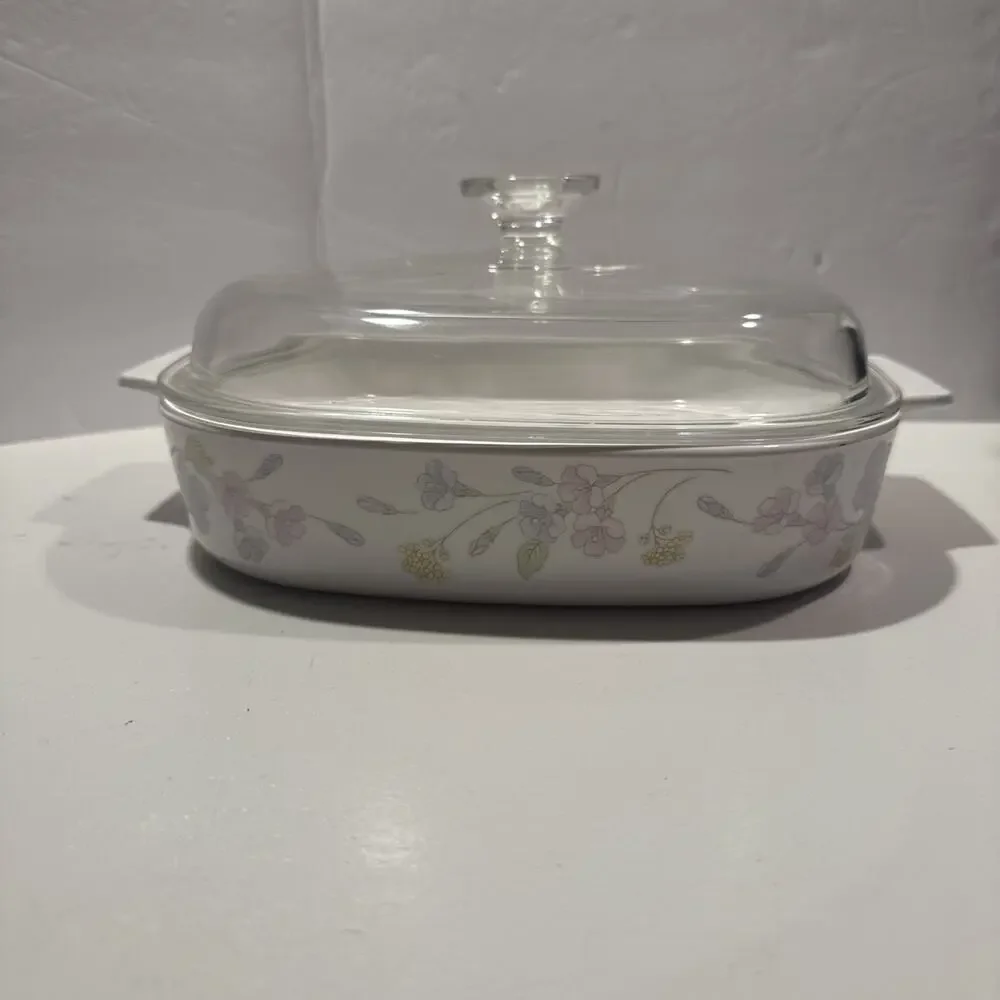 Vtg Corning Ware Pastel Bouquet 2.5 Liter Casserole, A-10-B w/Pyrex Lid A-12-C